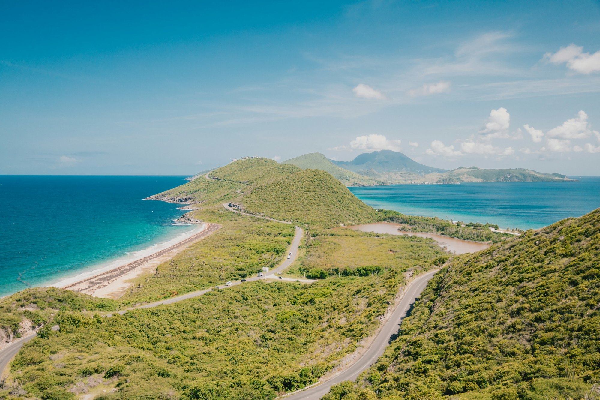 The southeast peninsula of St. Kitts with Nevis in the distance