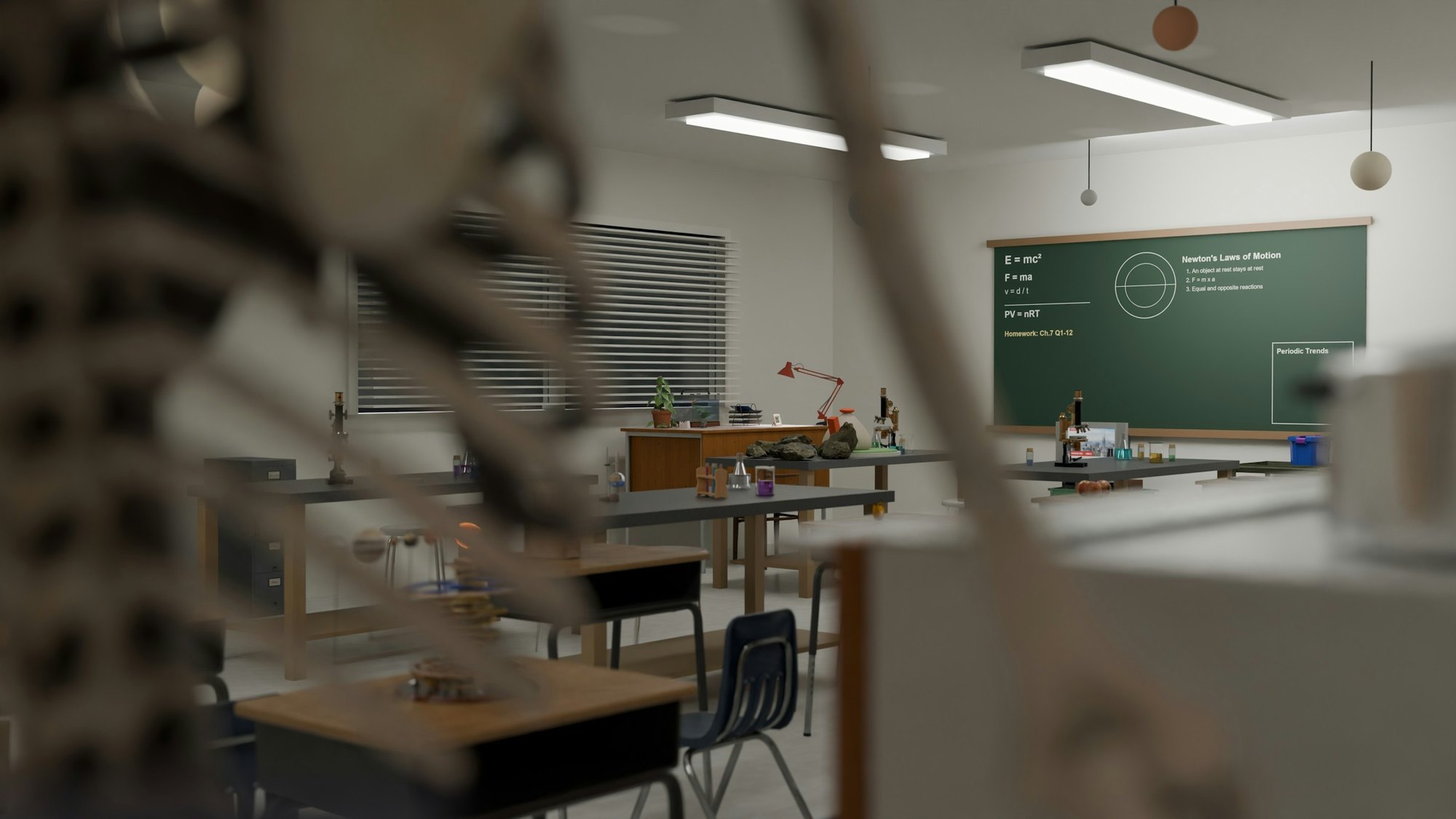 An empty high school science classroom