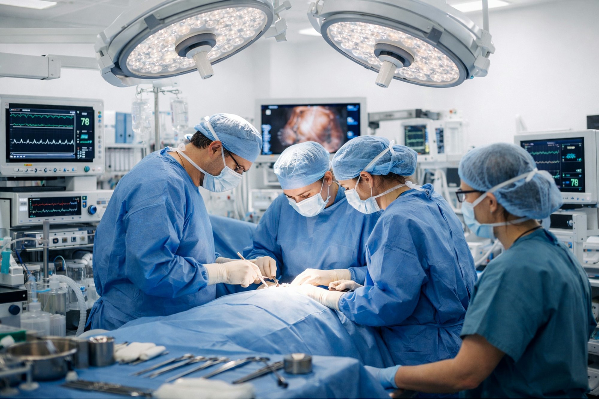 A surgical team in an operating room