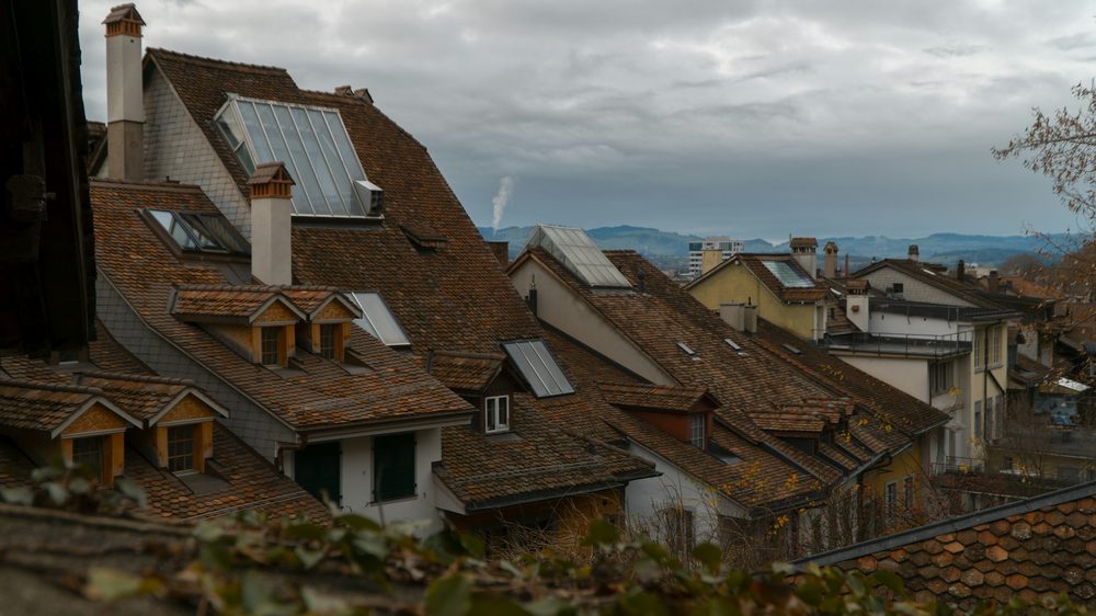 Tiled rooftops in a European old town